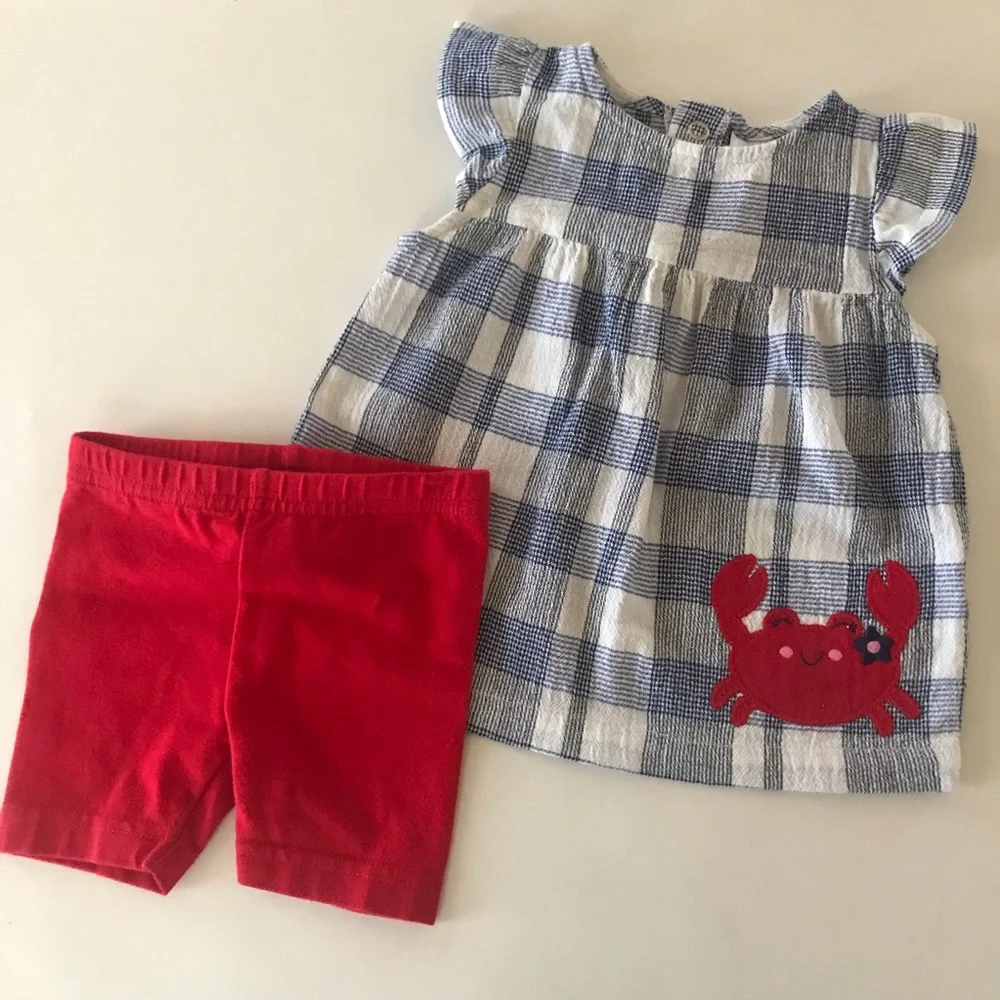 Carter’s 3 Months Baby Girl Crab Top & Short Set Clothes Plaid